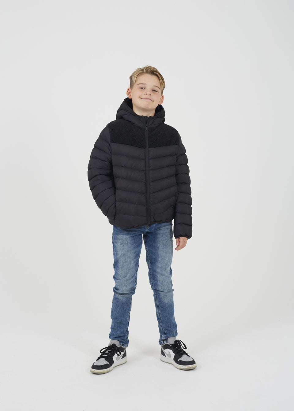 Brave Soul Black Borg Yoke Hooded Padded Jacket (7-13 yrs)