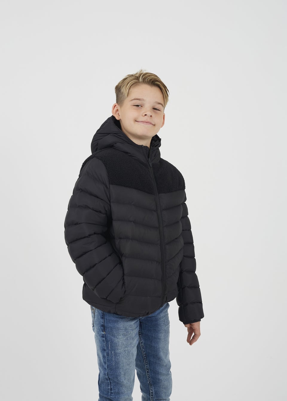 Brave Soul Black Borg Yoke Hooded Padded Jacket (7-13 yrs)