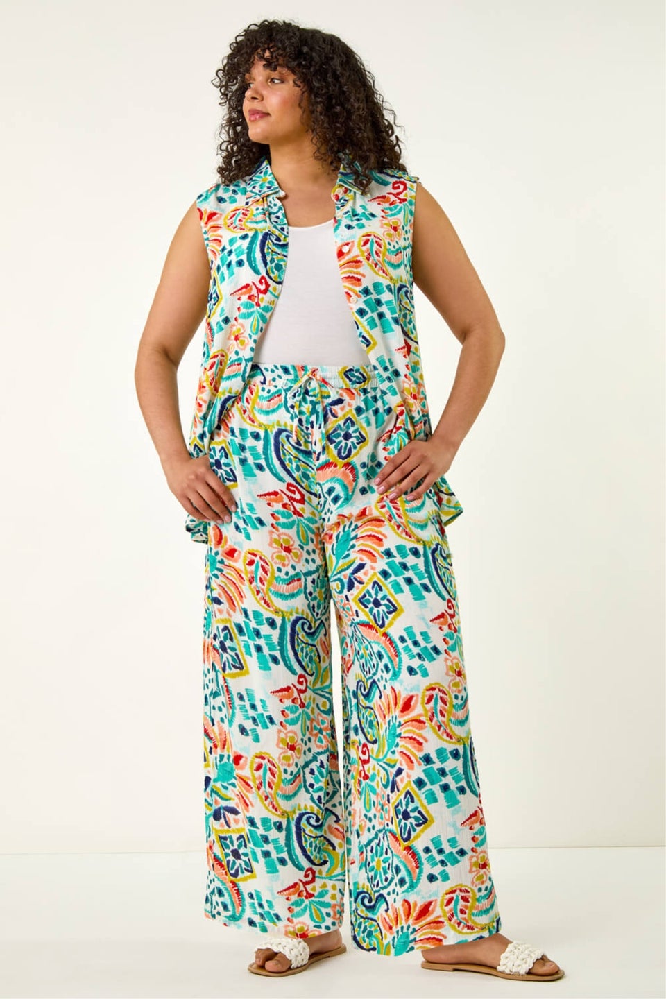 Roman Blue Curve Abstract Print Shirt