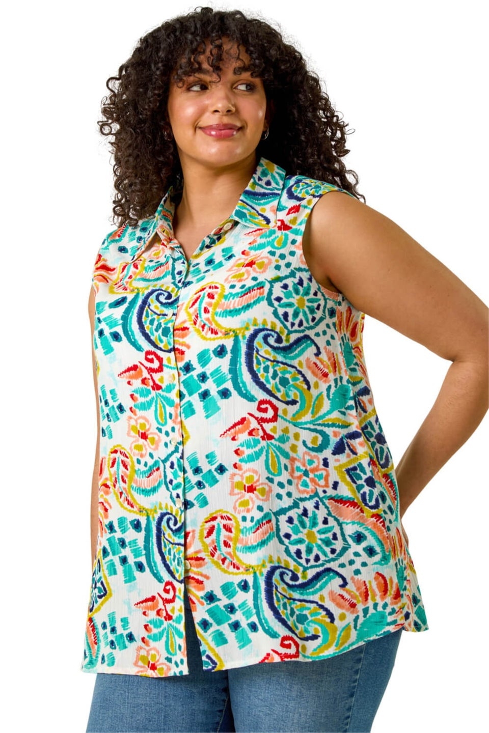 Roman Blue Curve Abstract Print Shirt
