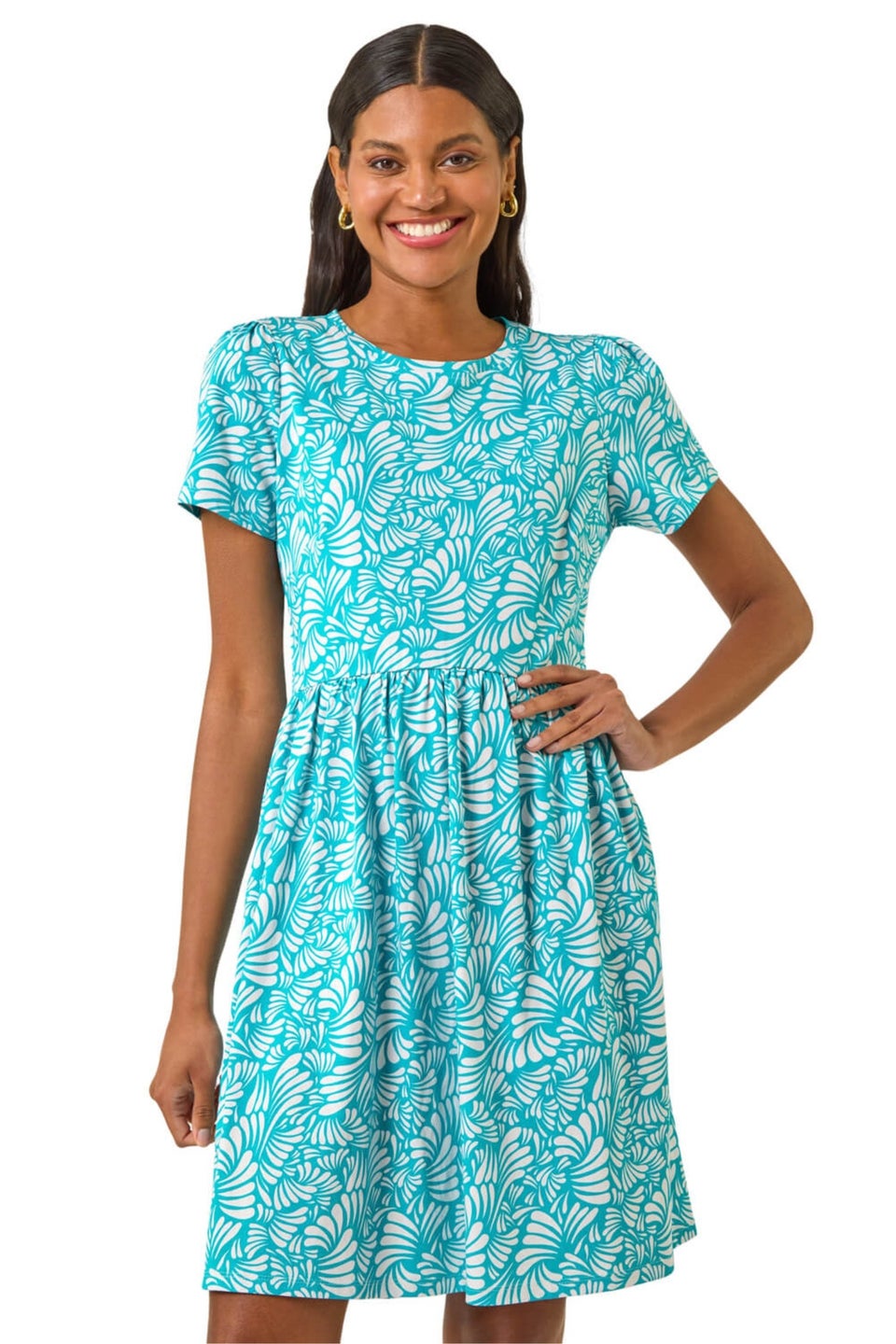 Roman Aqua Abstract Print Jersey Dress