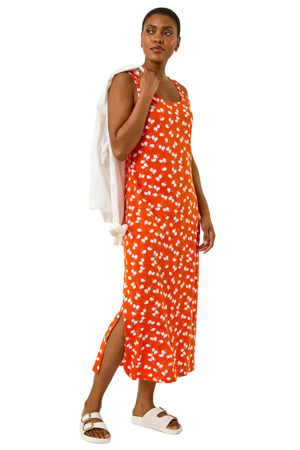 Roman Orange Lemon Print Midi Dress