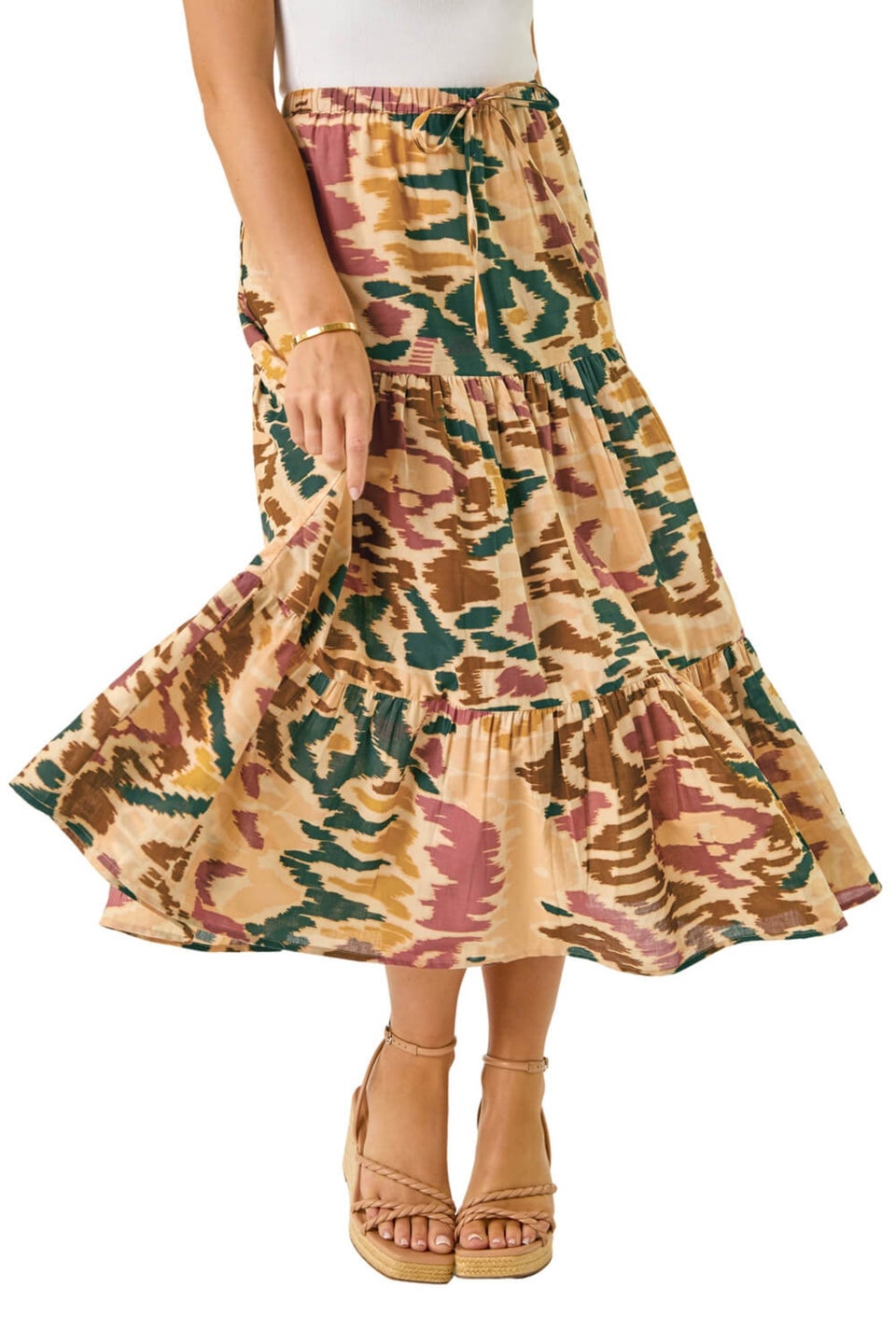 Roman Multi Petite Abstract Tiered Midi Skirt