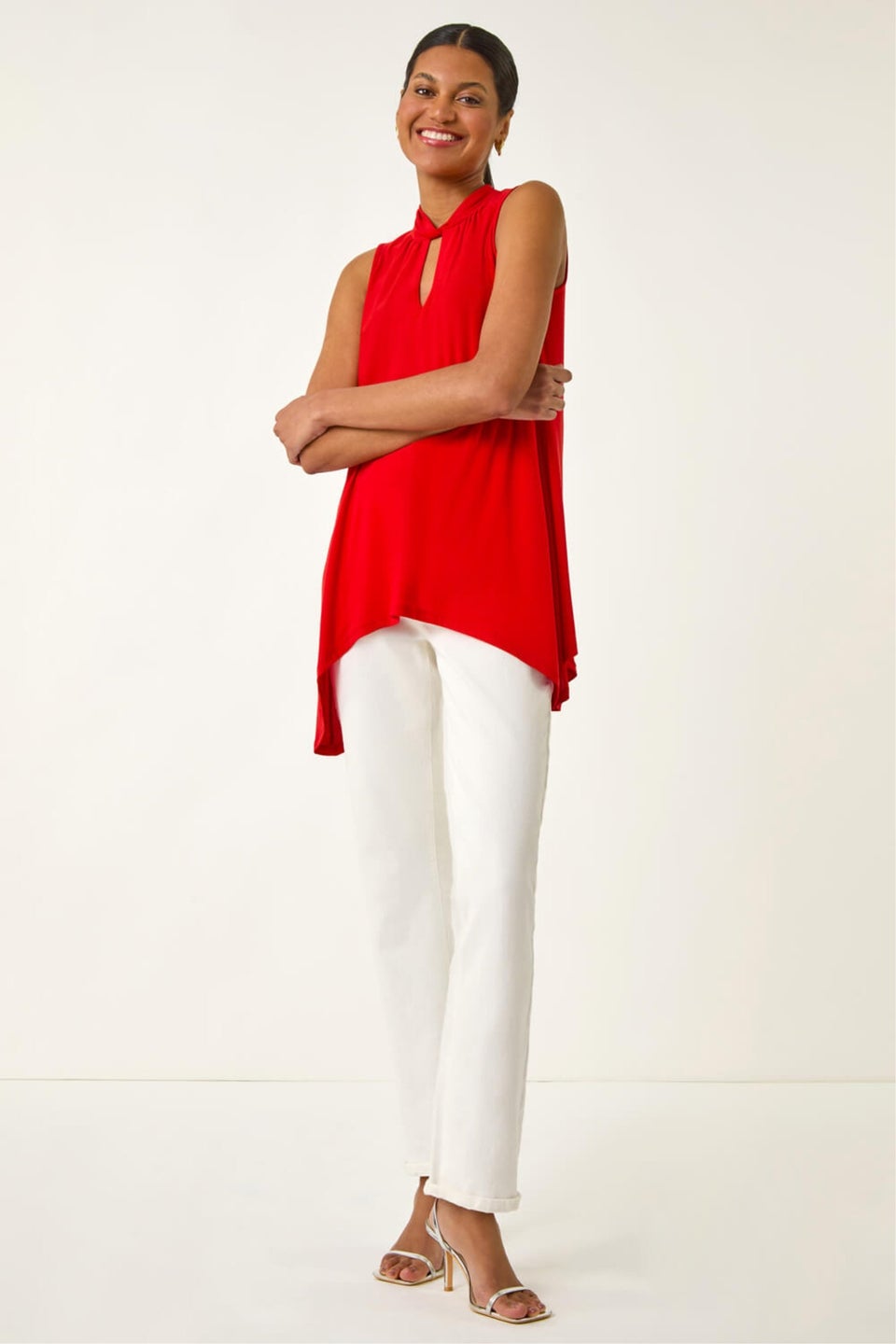 Roman Red Keyhole Front Stretch Top