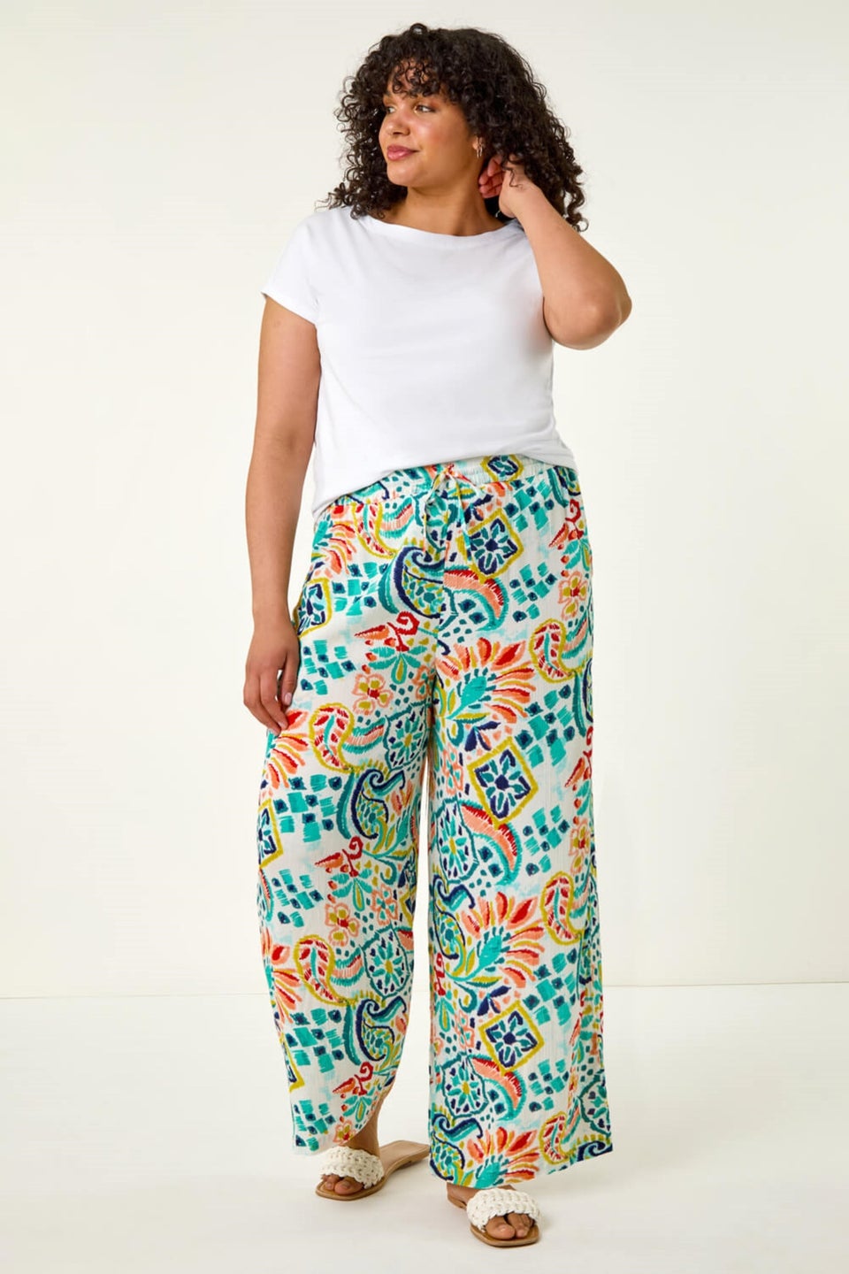 Roman Blue Curve Abstract Print Trousers
