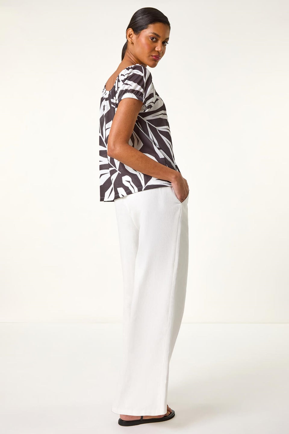 Roman Black Abstract Print Bardot Top
