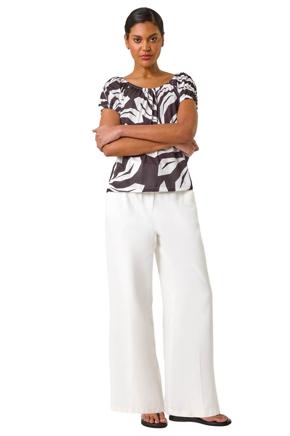 Roman Black Abstract Print Bardot Top