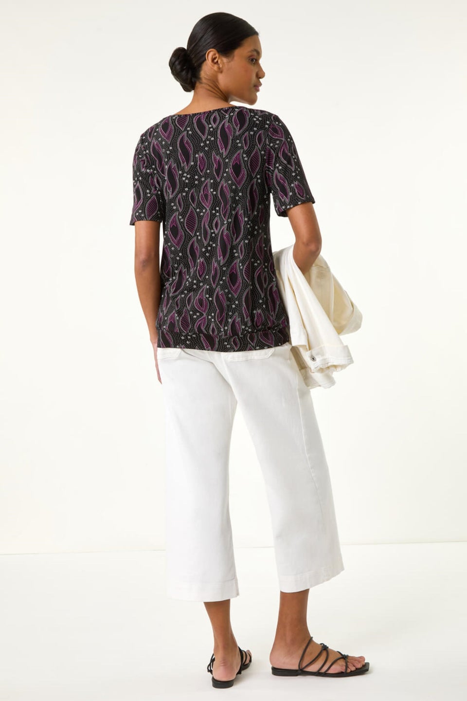Roman Black Printed Banded Hem Stretch Top