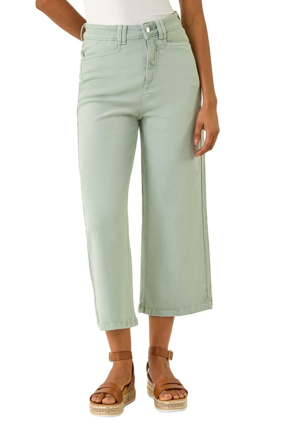 Dusk Green Denim Pocket Detail Wide Leg Culotte