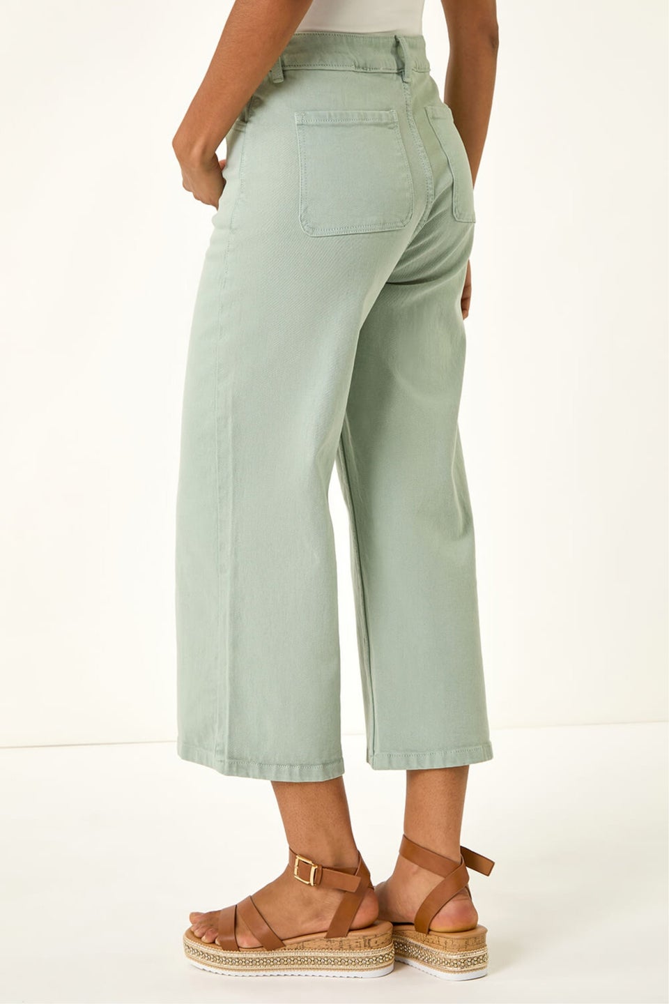 Dusk Green Denim Pocket Detail Wide Leg Culotte
