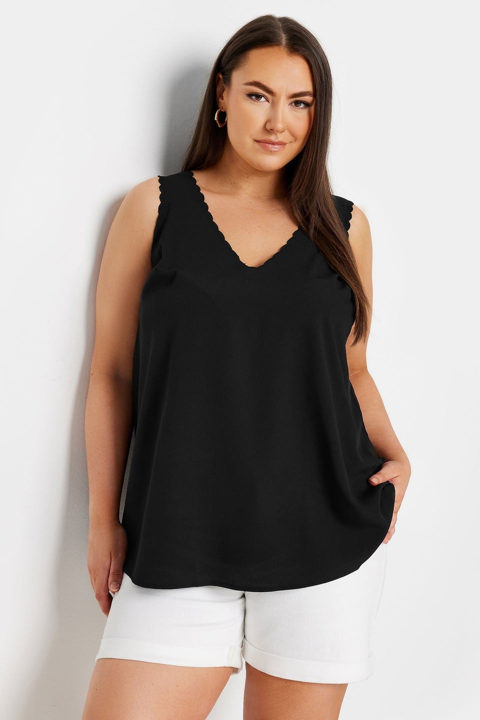 Yours Curve Black Scallop Trim Cami Top