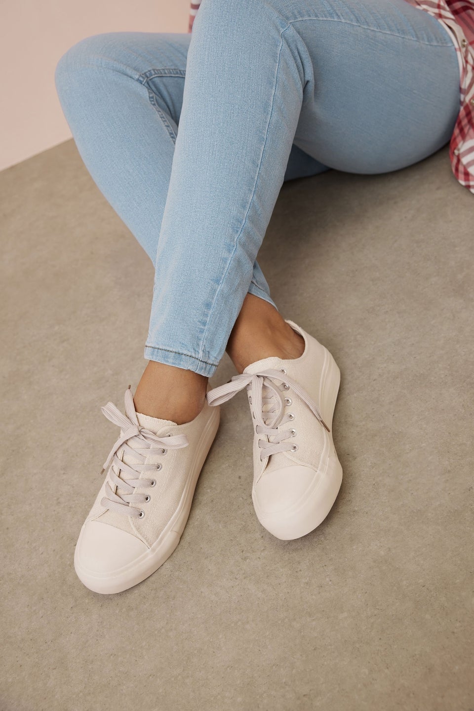 Yours Cream Canvas Trainers In Extra Wide EEE Fit
