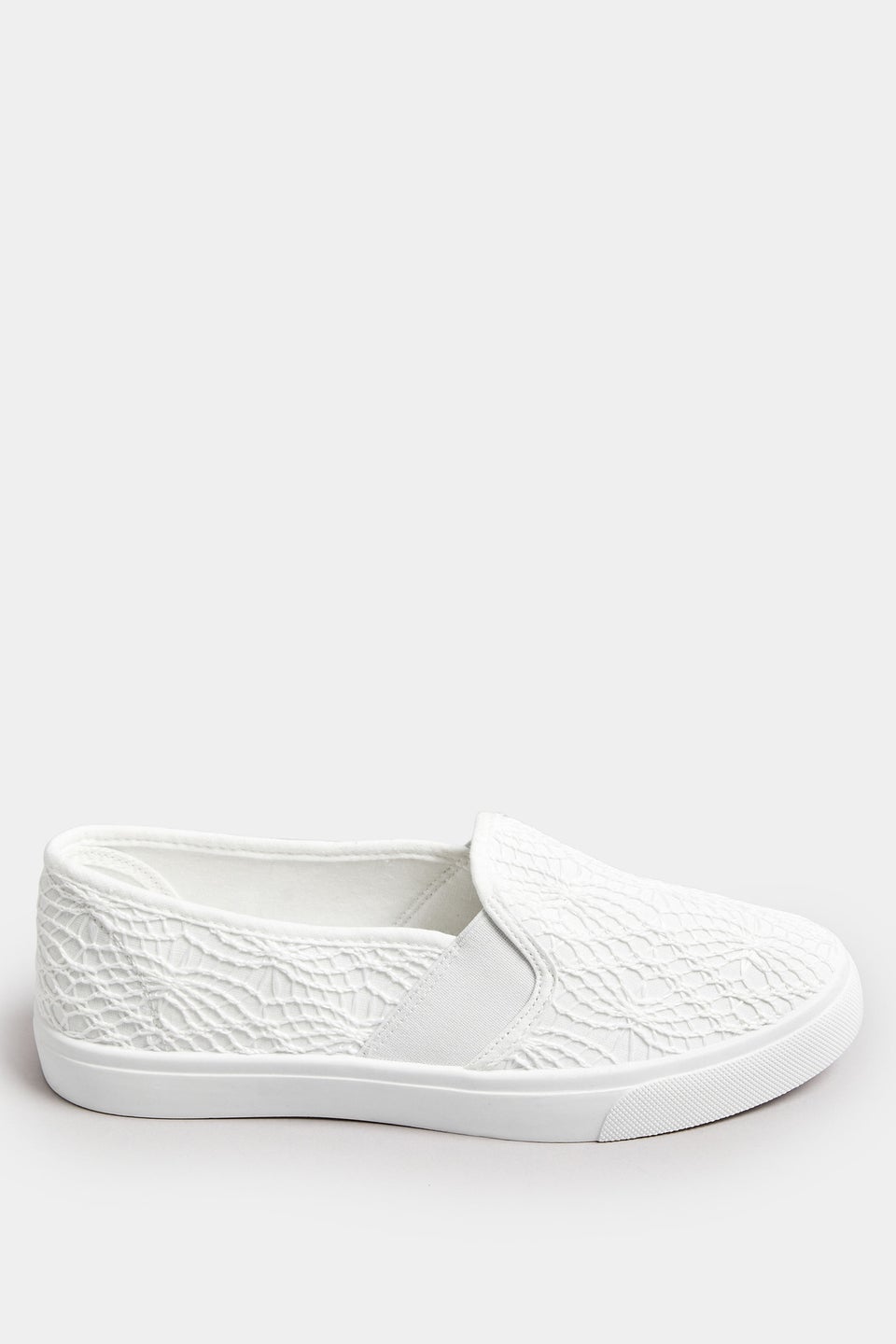 Yours White Broderie Anglaise Slip-On Trainers In Wide E Fit