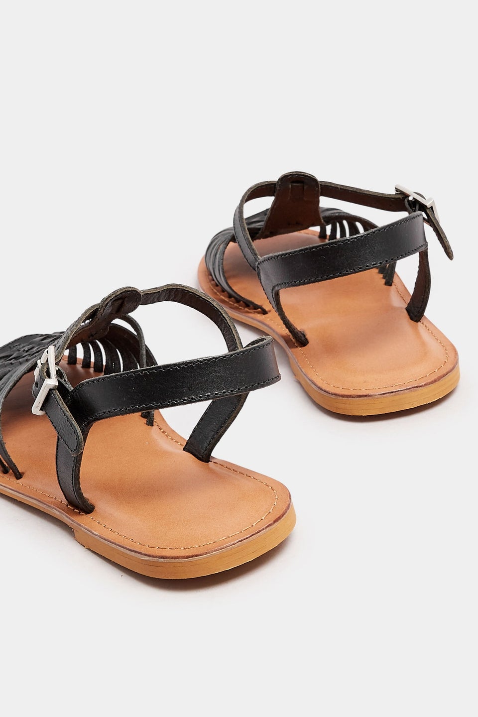 Yours Black Leather Woven Fisherman Sandals In Extra Wide EEE Fit