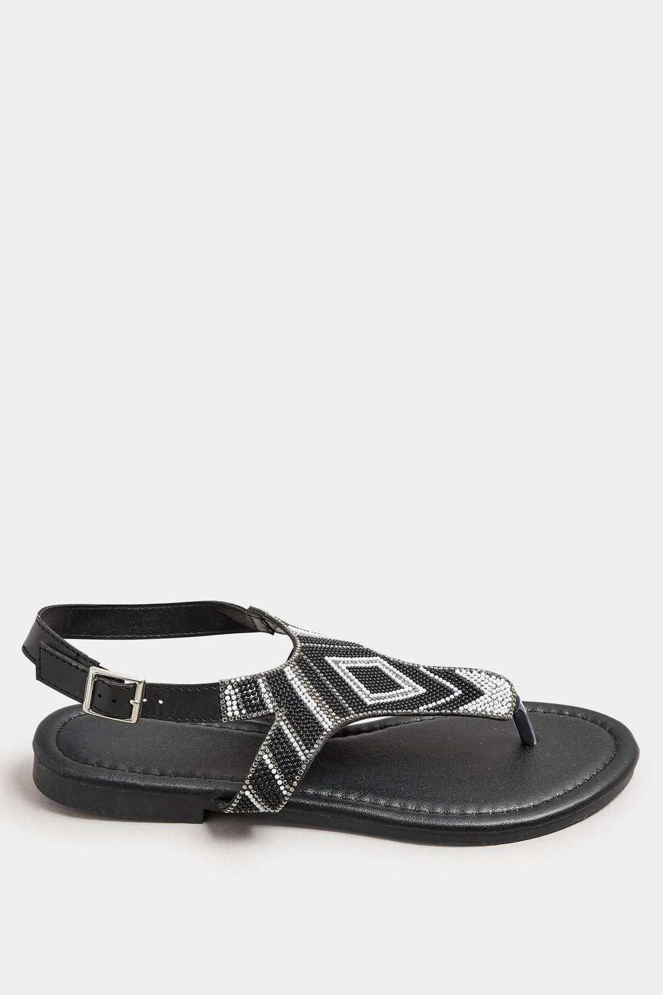 Yours Black Embellished T-Bar Sandals In Wide E Fit