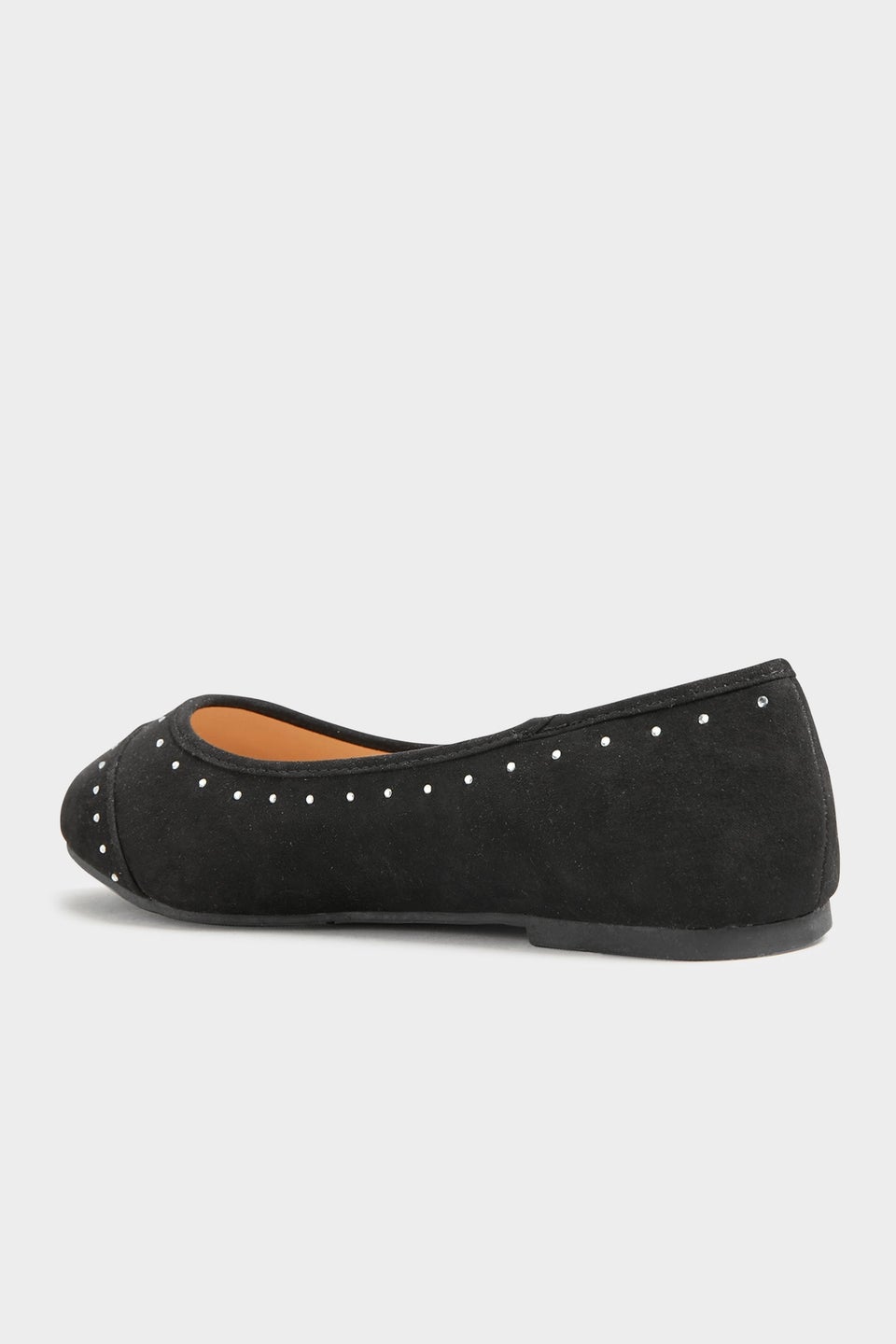 Yours Black Faux Suede Diamante Ballerina Pumps In Wide E Fit