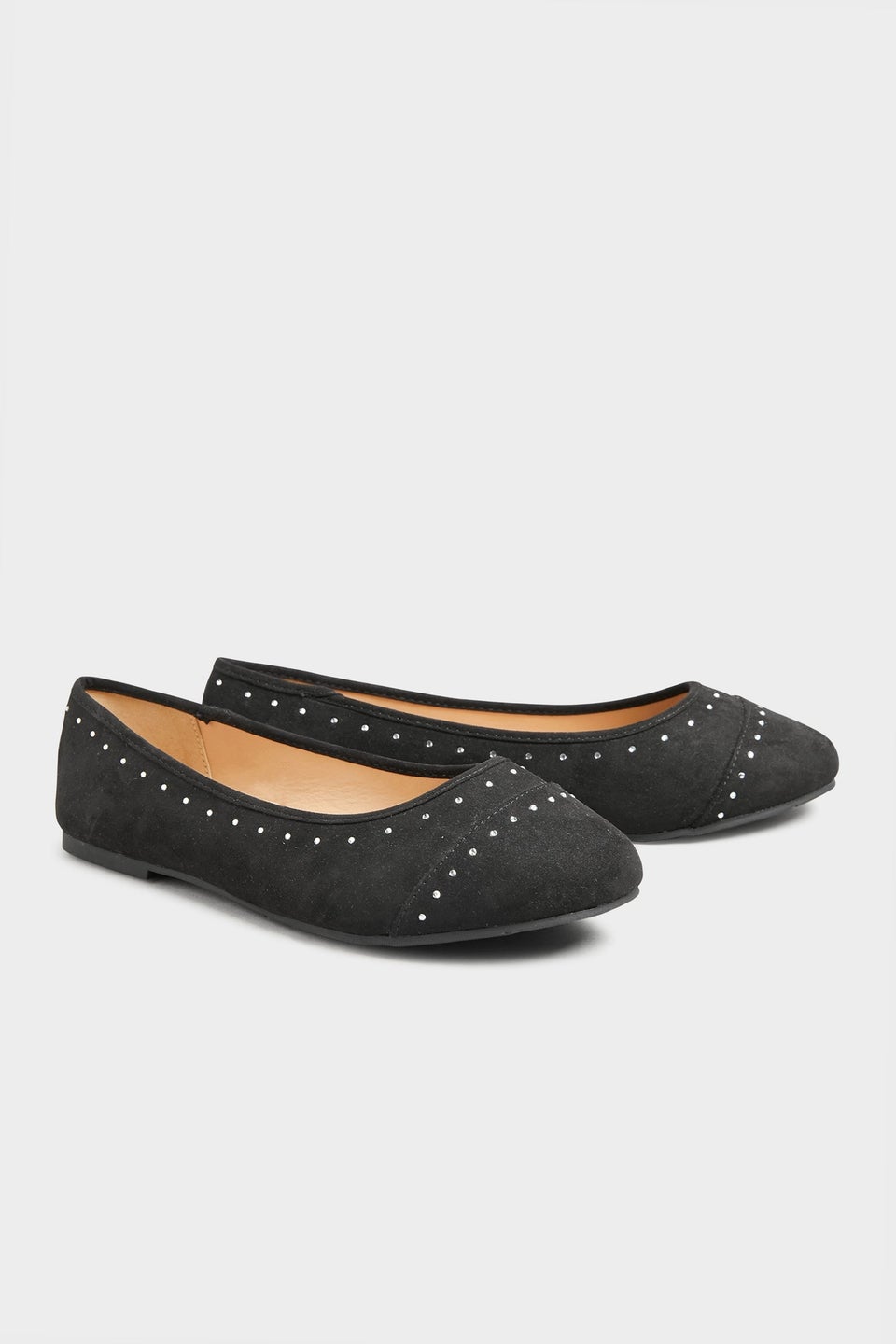 Yours Black Faux Suede Diamante Ballerina Pumps In Wide E Fit