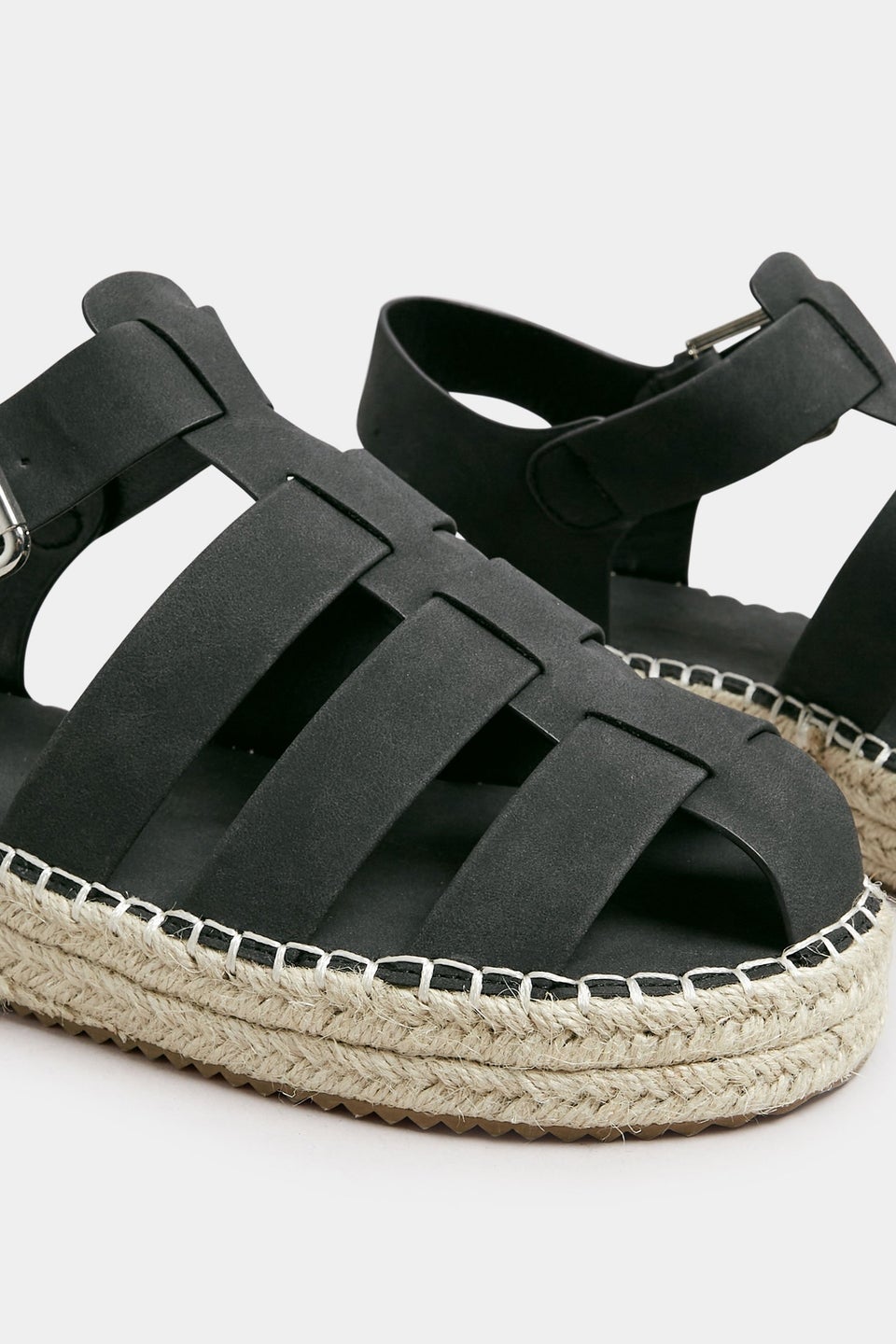 Yours Black Flatform Gladiator Espadrilles In Extra Wide EEE Fit