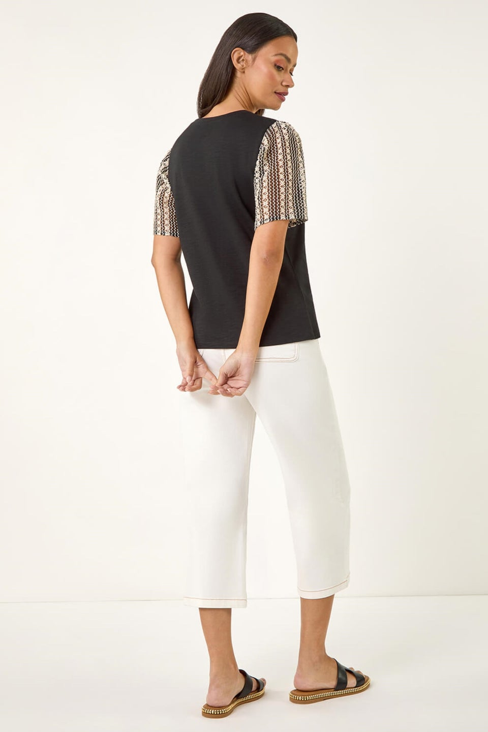 Dusk Black Contrast Crochet Sleeve Top