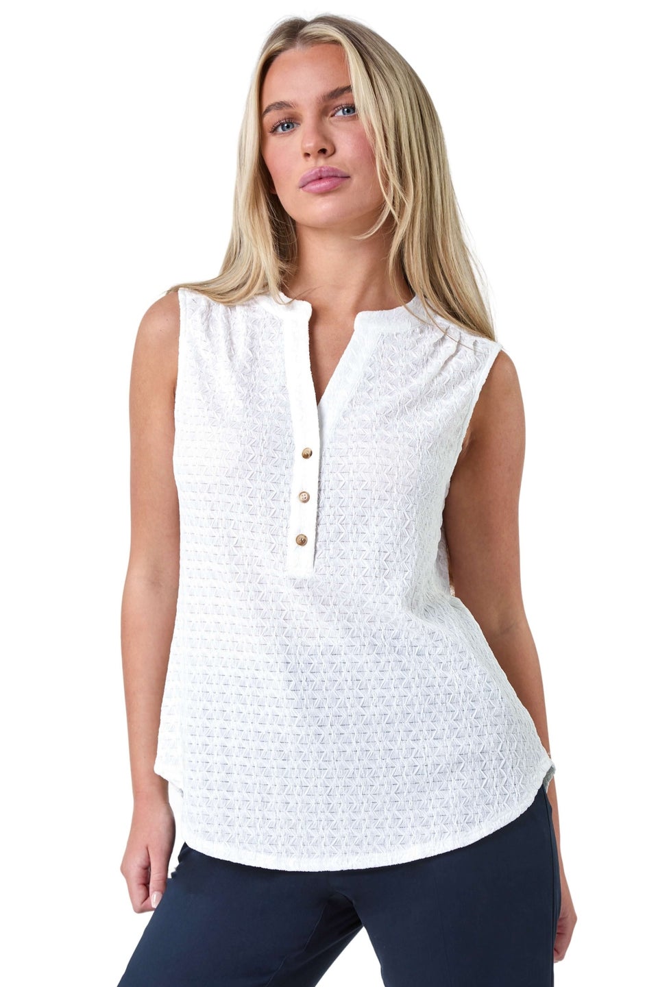 Roman White Petite Textured Sleeveless Top