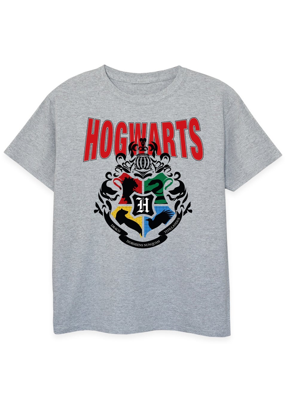 Harry Potter Hogwarts Emblem Kids Grey Printed Graphic T-Shirt (3-13 Years)