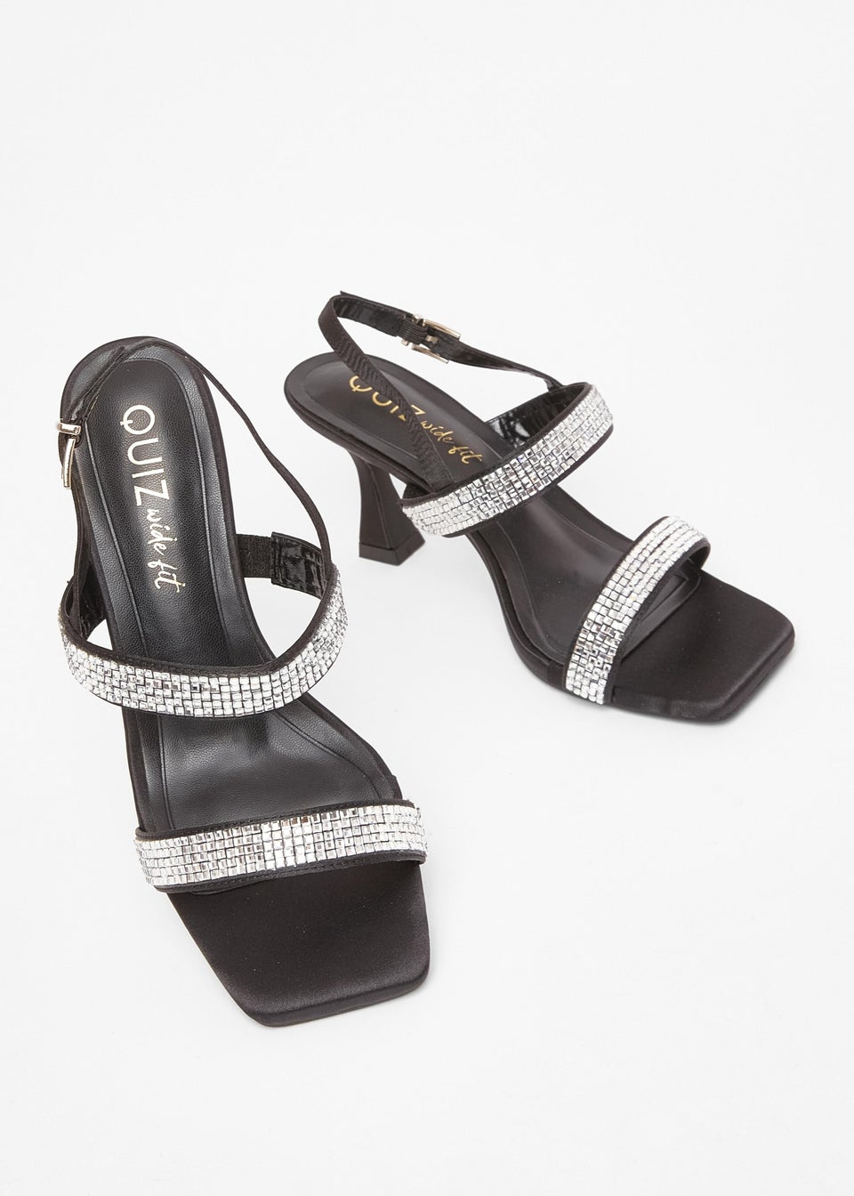 Quiz Black Wide Fit Diamante Heels