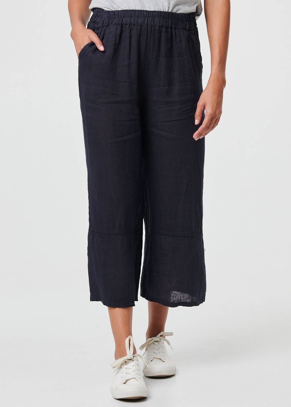 Izabel London Navy High Waist Stretchy Crop Trousers