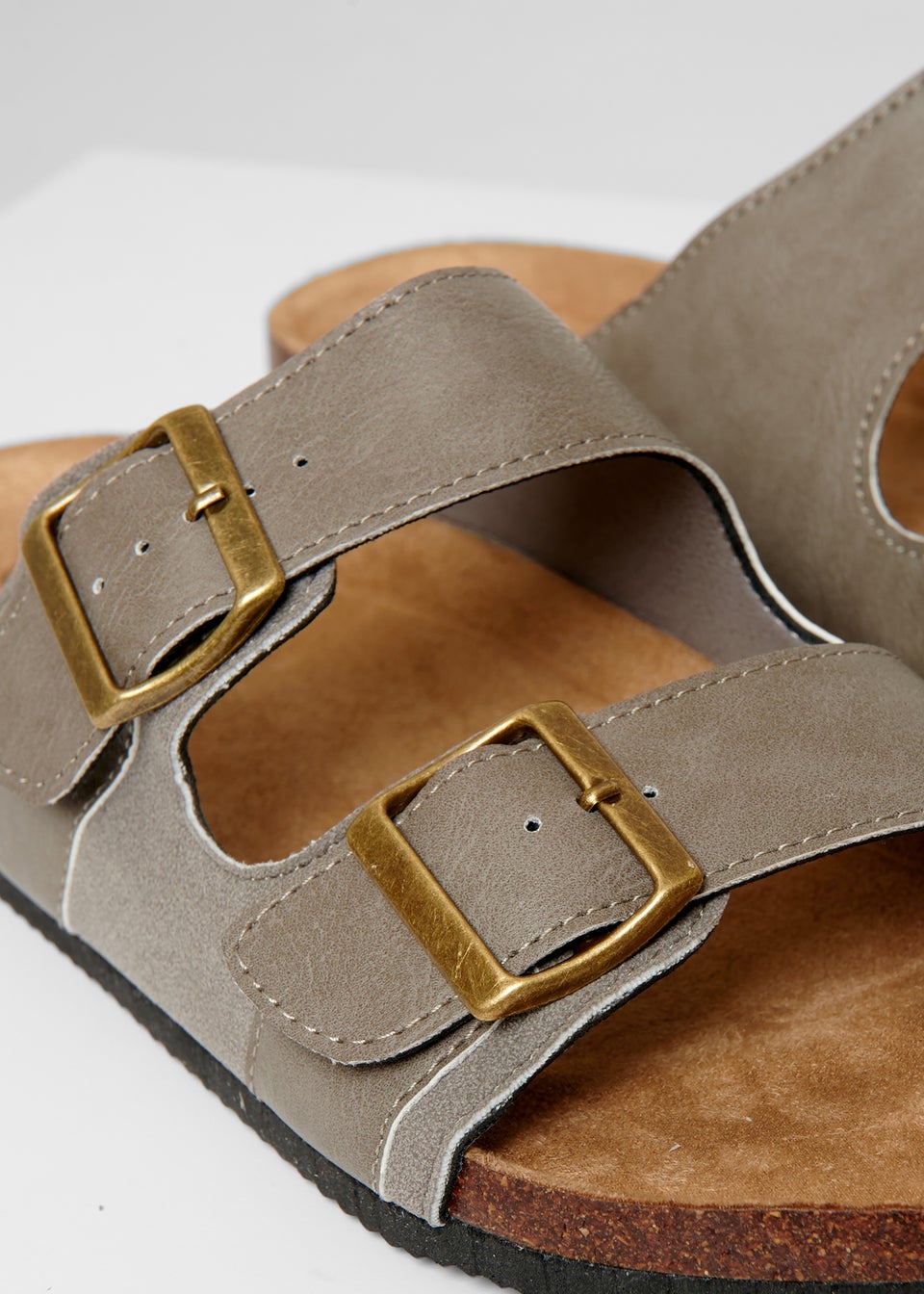 Threadbare Stone Slip On Two Buckle Strap Sandals