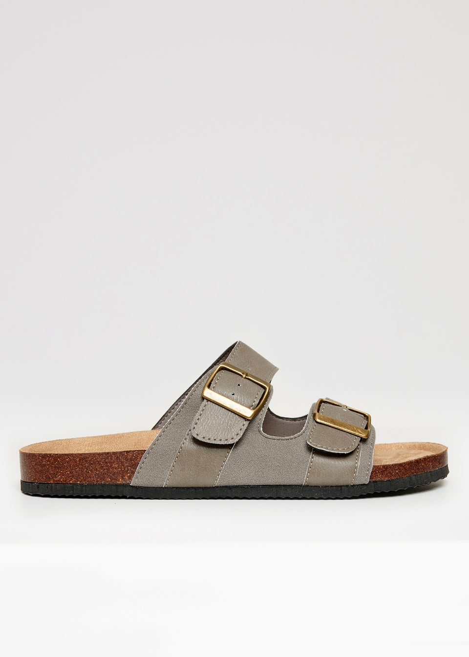 Threadbare Stone Slip On Two Buckle Strap Sandals