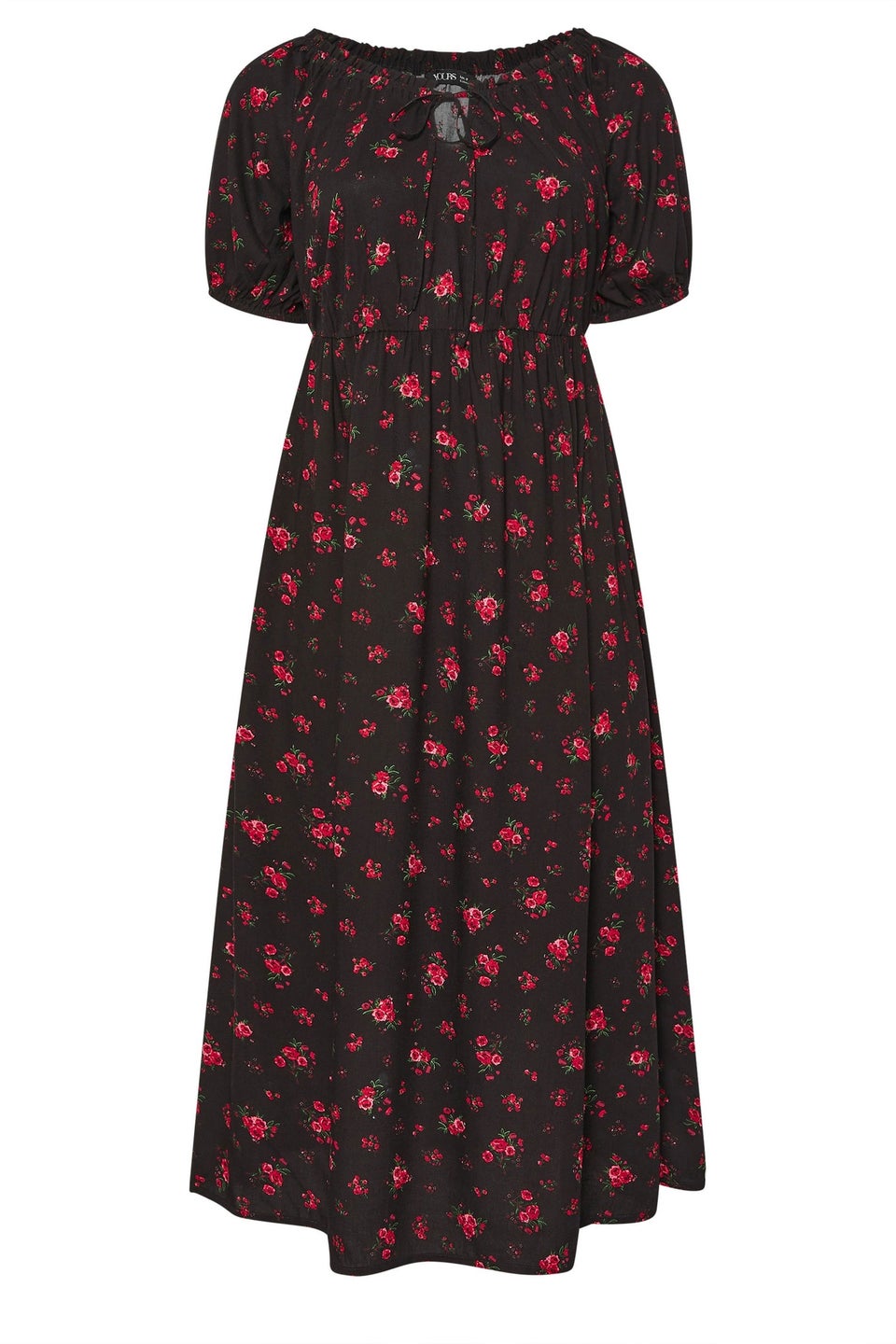 Yours Curve Black Ditsy Floral Tie Neck Maxi Dress
