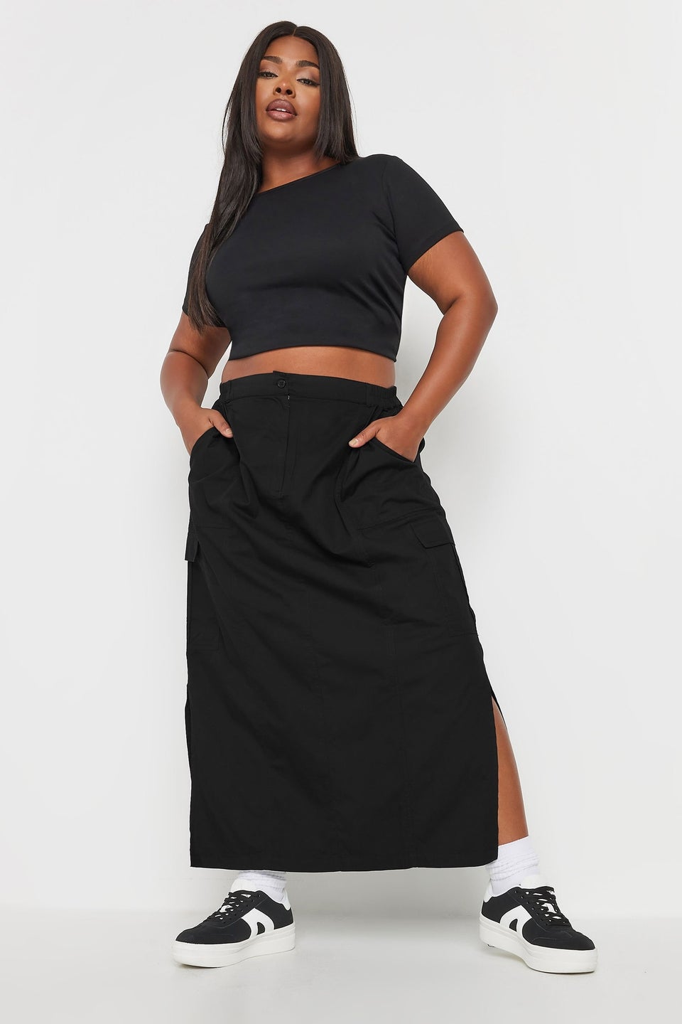Yours Curve Black Cargo Maxi Skirt