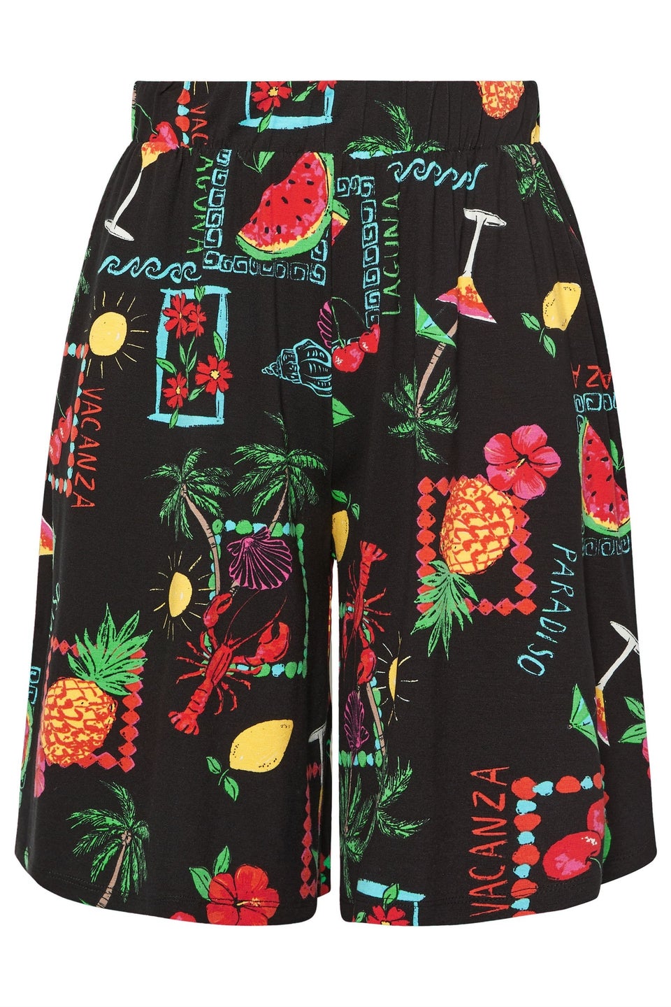 Yours Curve Black Summer Postcard Print Shorts