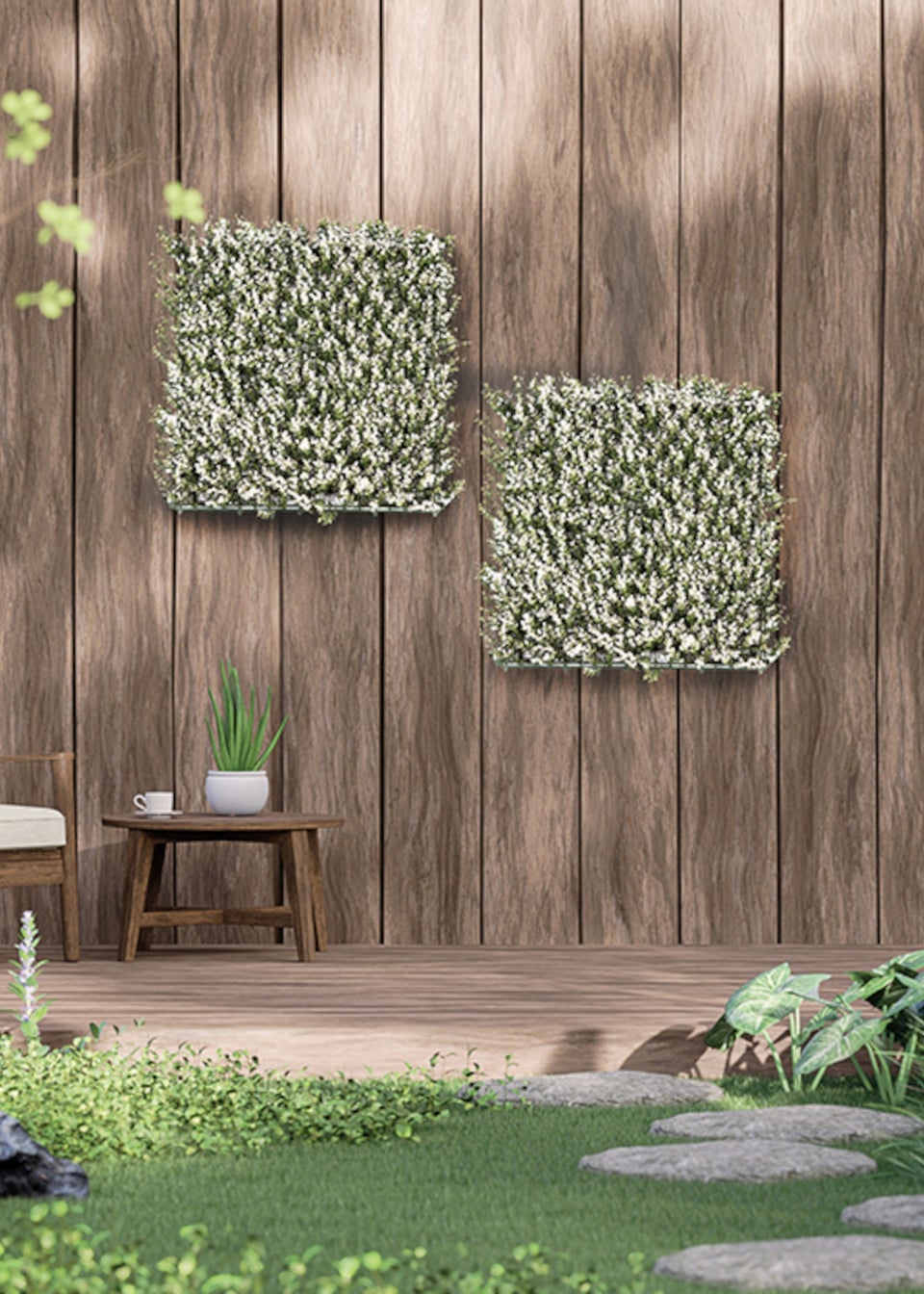 Premier Decorations Green Artificial Living Wall White Buxus (50cm x 50cm)