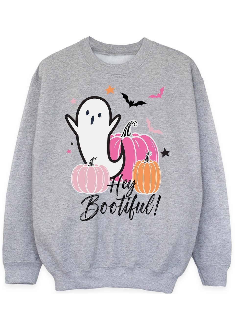 Brands In Halloween Hey Bootiful Girls Grey Graphic Sweatshirt (3-13 Years)