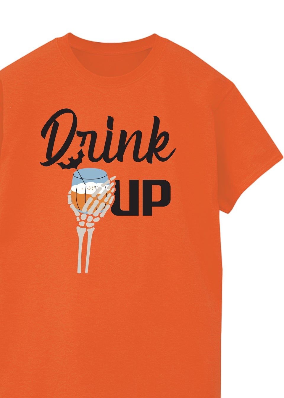 Brands In Halloween Drink Up Women's Orange Graphic Boyfriend Fit T-Shirt