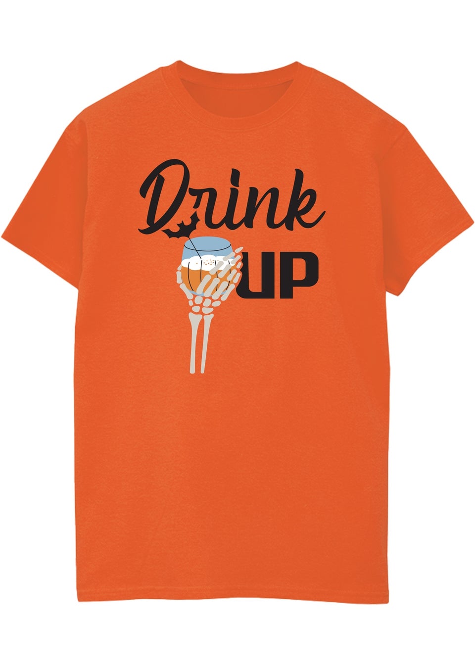 Brands In Halloween Drink Up Women's Orange Graphic Boyfriend Fit T-Shirt