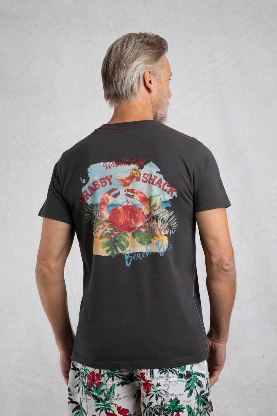 Weird Fish Washed Black Crabby Shack Back Print Graphic T-Shirt