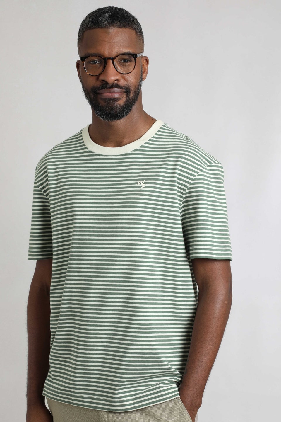 Weird Fish Army Green Adair Premium Stripe Tee
