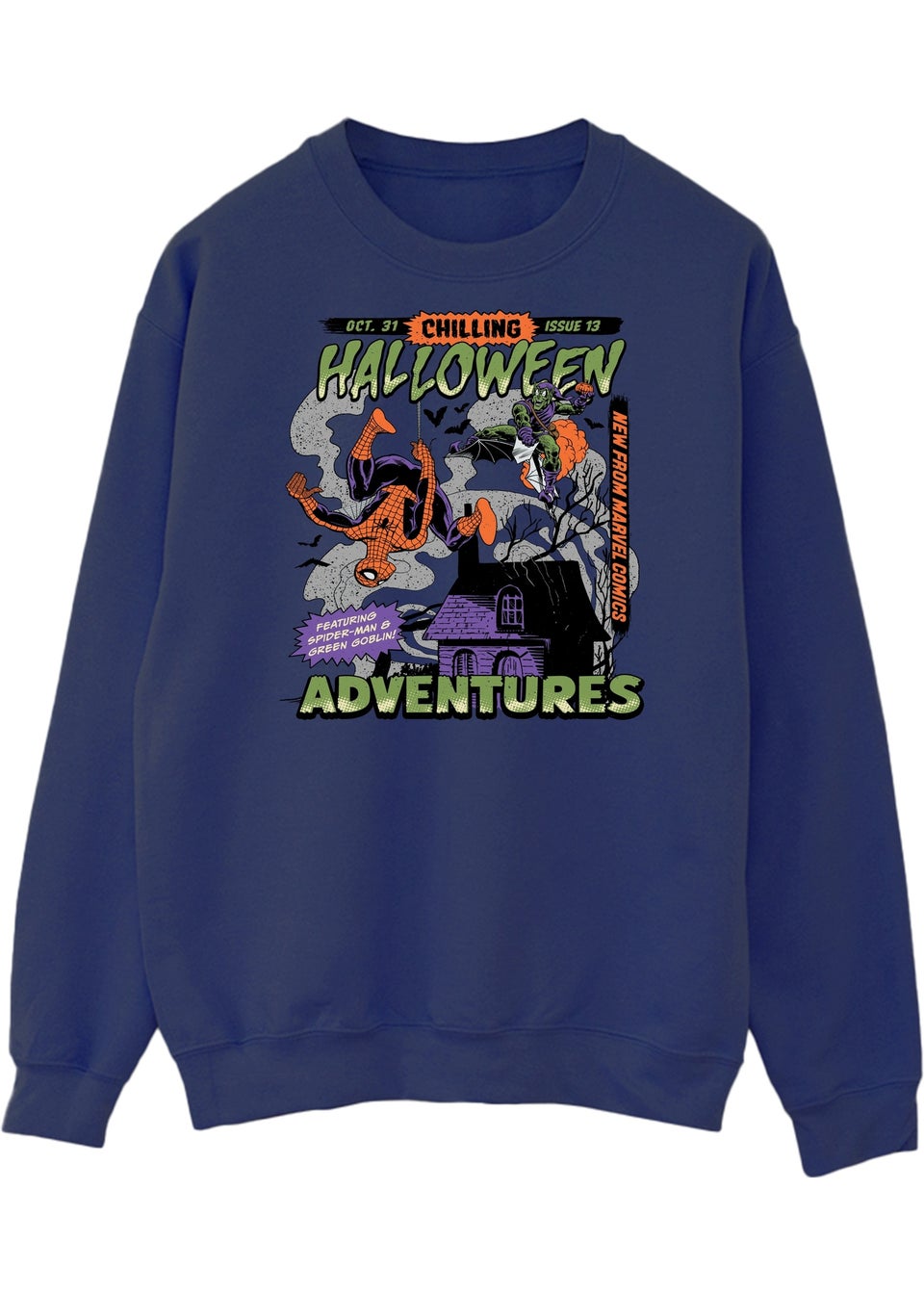 Marvel Spider-Man Comic Halloween Men's Navy Graphic Sweatshirt