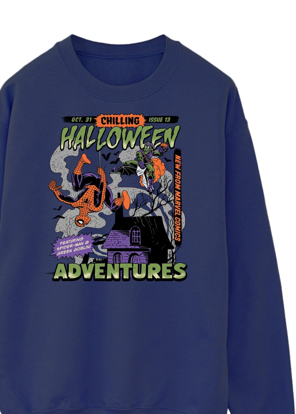 Marvel Spider-Man Comic Halloween Men's Navy Graphic Sweatshirt
