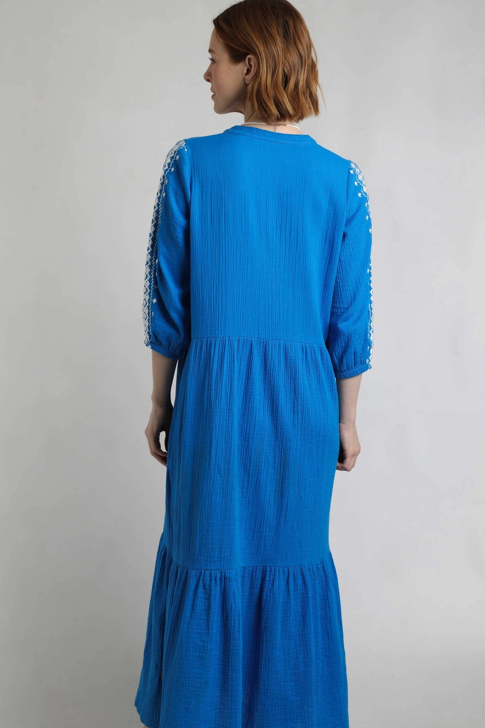 Weird Fish Adriatic Blue Arles Embroidered Double Cloth Dress