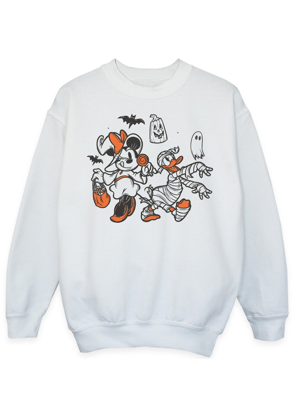 Disney Mickey Mouse Sketch Halloween Girls White Graphic Sweatshirt (3-13 Years)