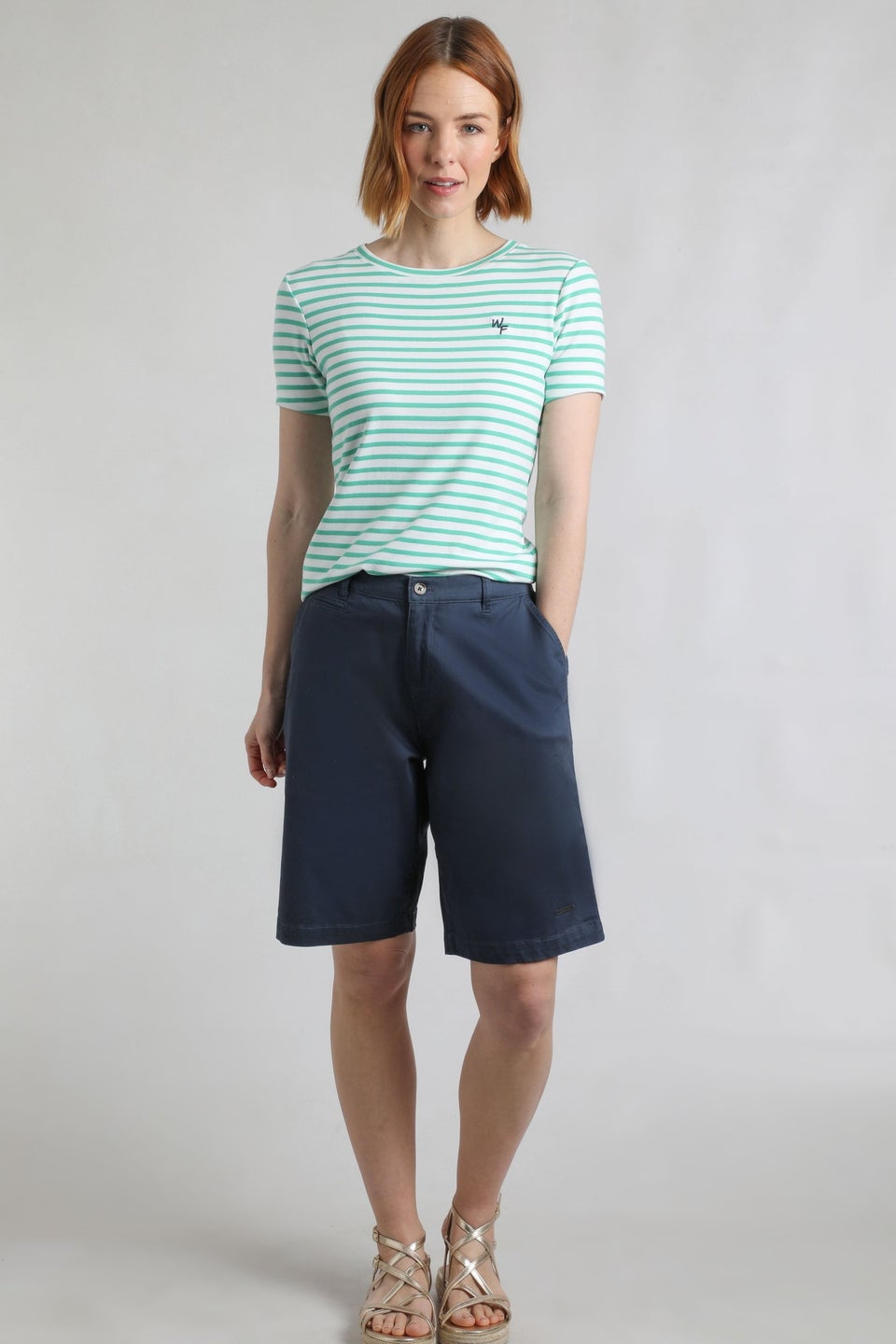Weird Fish Navy Annalise Knee Length Chino Shorts