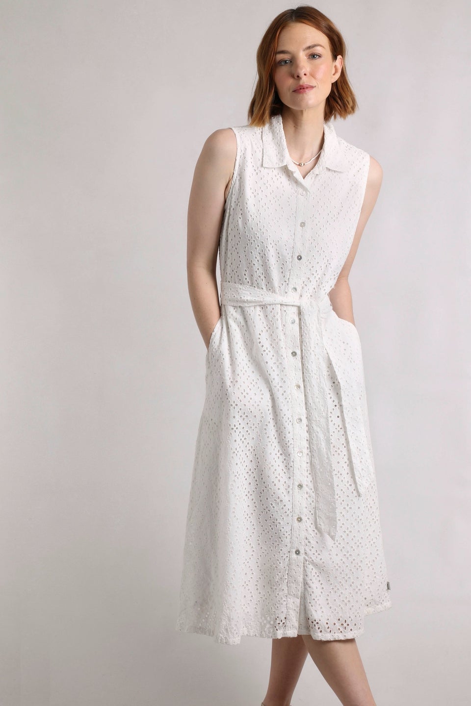 Weird Fish White Alinda Broderie Shirt Dress