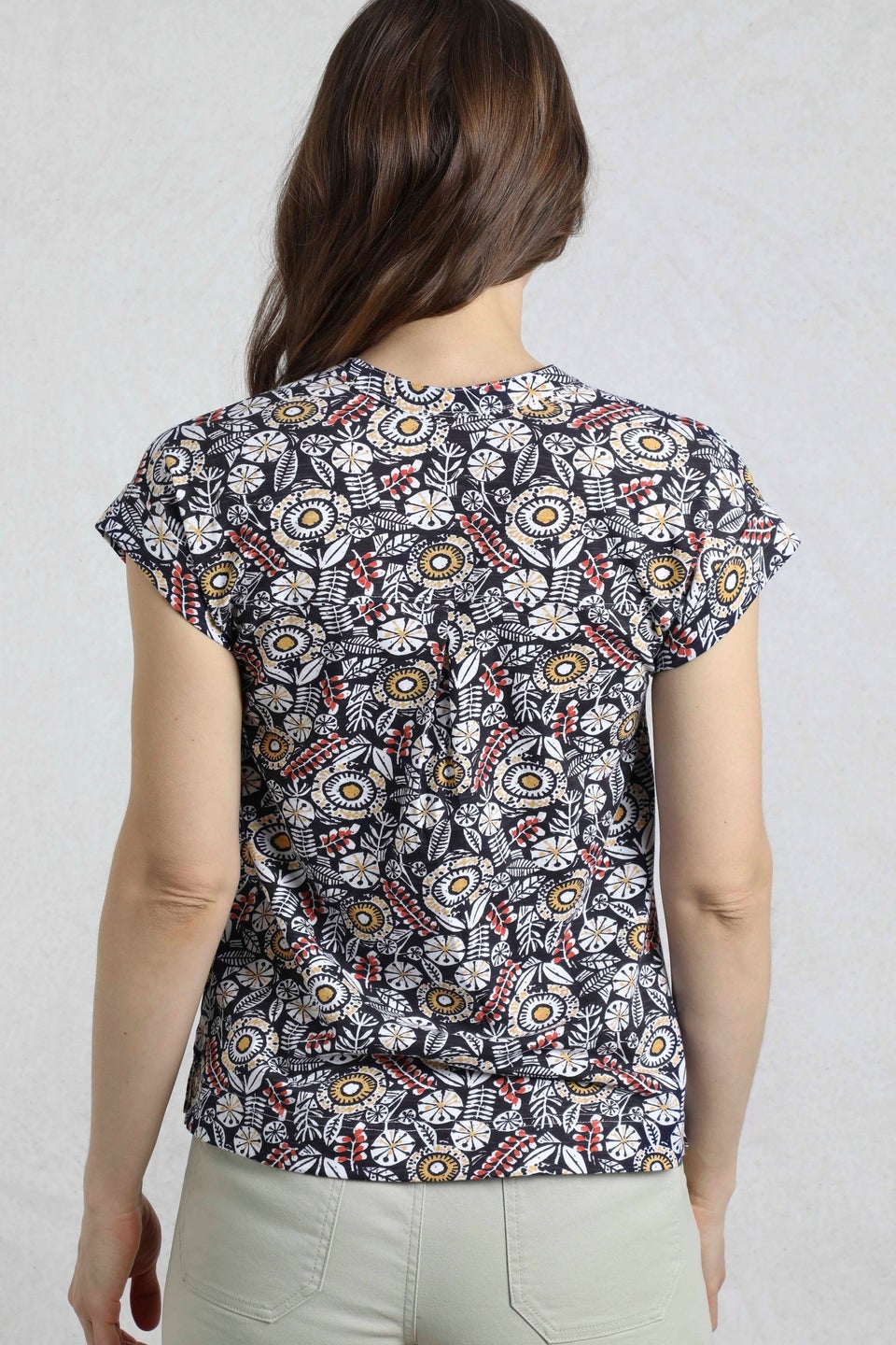 Weird Fish Navy Alia Printed Jersey Top