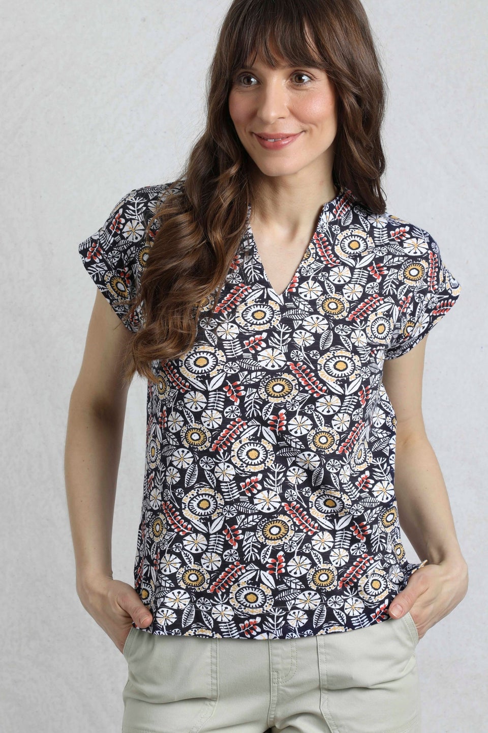 Weird Fish Navy Alia Printed Jersey Top