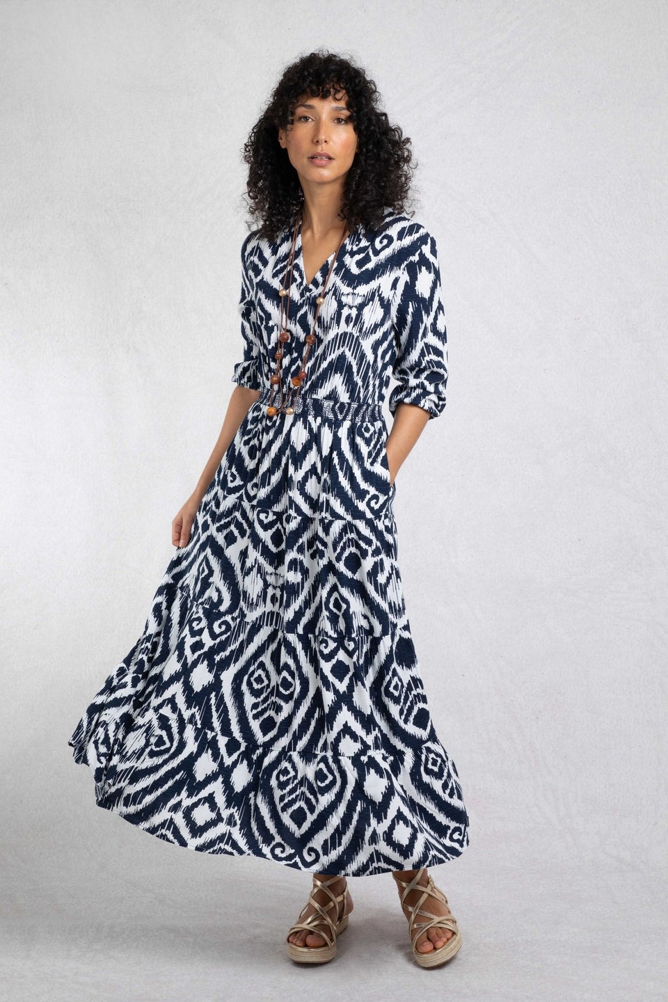 Weird Fish Indigo Himanshee Printed Maxi Dress
