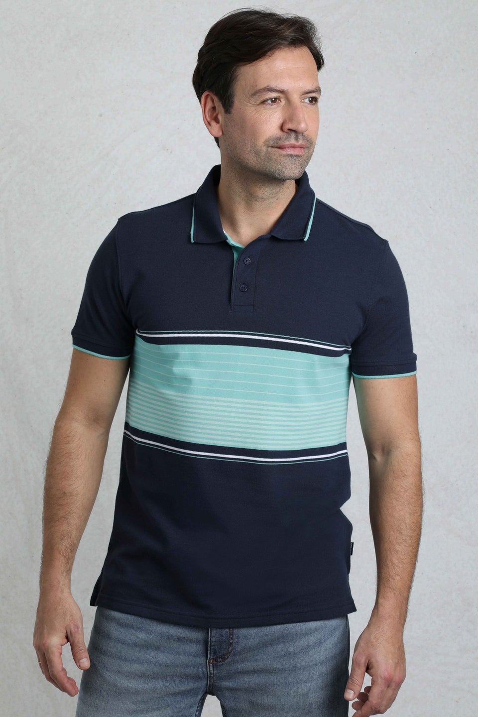 Weird Fish Aqua Marine Sunbury Striped Pique Polo Shirt