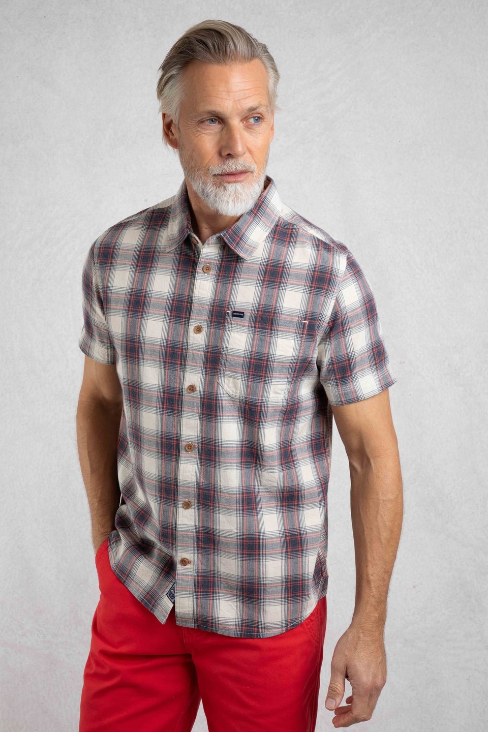 Weird Fish Dusty White Angeles Vintage Wash Short Sleeve Check Shirt