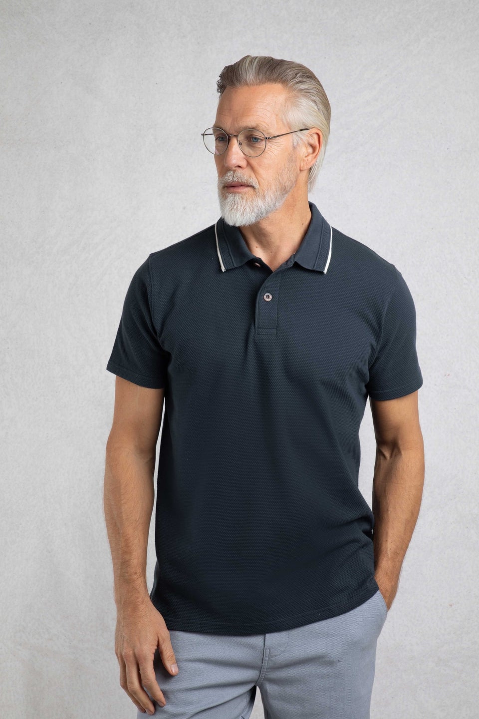 Weird Fish Navy Powell Textured Polo Shirt